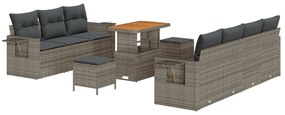 10 Darabos Kerti Sofa Szett Párnákkal Szürke Poli Rattan Akác