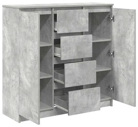 betonszürke szerelt fa tálalószekrény fiókos 100,5x35x98,5 cm