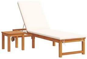 napozóágy asztallal és párnával, Tömör akácfa, napozóágy krém párnákkal, Tömör akácfa, kerti oldalasztal 35x35x34 cm, Tömör akácfa