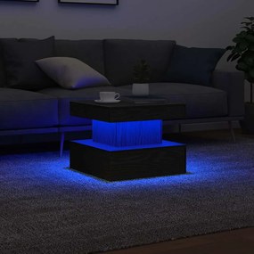 Fekete tölgyszínű dohányzóasztal LED-lámpákkal 50 x 50 x 40 cm