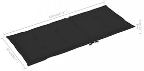 4 db fekete szövet kerti magas háttámlájú székpárna 120x50x3 cm