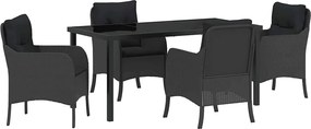 vidaXL Kert étkező szett párnával 5 pcs Fekete polirattan