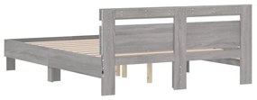 szürke sonoma színű ágykeret fejtámlával és LED-del 140x190 cm