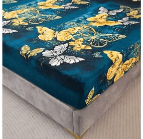 ARANY ÉS FEHÉR PILLANGÓ 90x200 cm sötétzöld mikroplüss lepedő