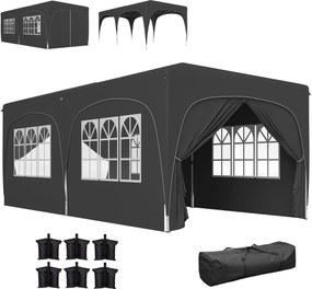 Outsunny Összecsukható Pavilon 3x6 m UPF50+ Oldalfalakkal - Állítható Magasságú Kerti Pavilon Hordtáskával Kempingezéshez, Bulikhoz, Teraszra - Sötéts
