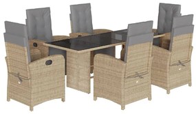 7 részes bézs polyrattan kerti étkezőgarnitúra párnákkal