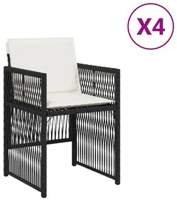 4 db fekete polyrattan kerti szék párnával
