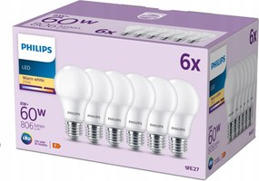 Led izzó E27 A60 8W 60W 806lm 2700K Meleg Prémium Philips 6 db
