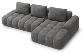 Szürke bársony kinyitható-tárolóhelyes sarokkanapé (jobb oldali-heverő résszel) Linz – Cosmopolitan Design