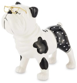 Modern design fekete-fehér francia bulldog szemüvegben asztali dekorációs szobor kerámia 22x25x13cm