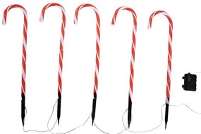 5 darabos karácsonyi leszúrható lámpakészlet piros, fehér cukorpálcával, LED-del, időzítővel, IP44 - Melchior