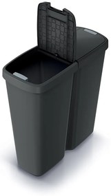 Hulladékgyűjtő Prosperplast COMPACTA Q DUO, 50 l újrahasznosított fekete, fekete fedéllel