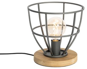 Ipari asztali lámpa sötétszürke, fa kerek - Arthur