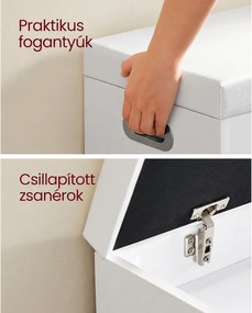 SONGMICS párnázott cipőpad ülés alatti tárolóval, 3 nyitott rekesszel, 80 cm, fehér