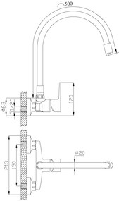 Invena Verso, falra szerelhető konyhai csaptelep 150mm elasztikus karral, fekete matt, INV-BC-82-E44-L