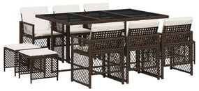 11 részes barna polyrattan kerti ülőgarnitúra párnákkal