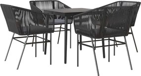 vidaXL 5 részes fekete polyrattan üveg kerti étkezőgarnitúra párnákkal
