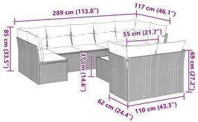 10 részes világosszürke polyrattan kerti ülőgarnitúra párnákkal