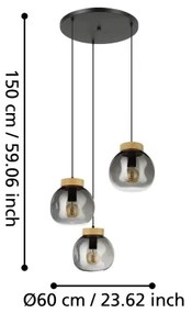 Eglo 390319 - Csillár zsinóron MAGACELA 3xE27/40W/230V füstös