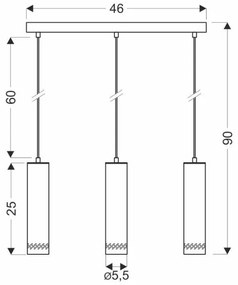 Csillár zsinóron TUBO 3xGU10/25W/230V