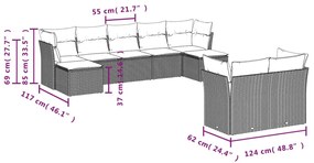 9-részes bézs polyrattan kerti ülőgarnitúra párnákkal