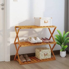 3 szintes barna tömör akácfa összecsukható polc 70 x 31 x 63 cm