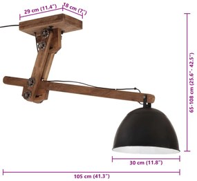 fekete mennyezeti lámpa 25 W 105x30x65-108 cm E27