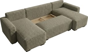 Kinyitható U alakú ülőgarnitúra SMART BOUCLE 303x143 cm, szürkésbarna