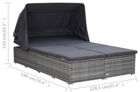 kétszemélyes szürke polyrattan napozóágy párnával