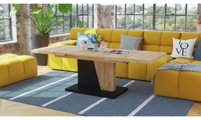 NINO kihúzható konferencia/étkezőasztal emelhető lappal, craft tölgy/fekete