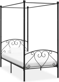 vidaXL fekete fém baldachinos ágykeret 90 x 200 cm