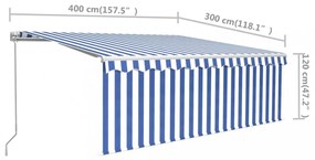 kék és fehér kézzel kihúzható napellenző redőnnyel 4 x 3 m