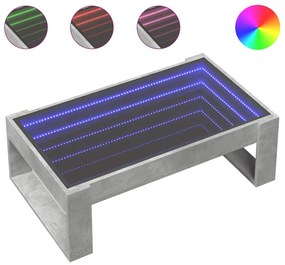 Betonszürke végtelen hatású LED-es dohányzóasztal 90x53x30 cm