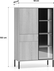 Harmona magas vitrin 92 cm fiókkal és világítással - lindberg tölgy