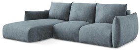 Kék zsenília kinyitható sarokkanapé (bal oldali-heverő résszel) Leila – Makamii
