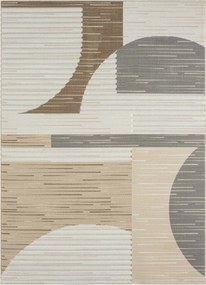 Szőnyeg a nappaliba 133x190cm, puha szálú, 3D mintával vágott, bézs-krémszínű