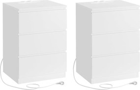 Éjjeliszekrény 2 darabos szett, 2 hálózati aljzattal és 2 usb-porttal, fehér színben
