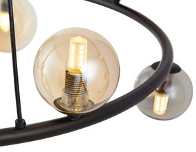 Fekete függőlámpa füstszínű és borostyánszínű üveggel, kerek, 8-as - Monaco