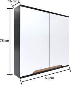 Tükörszekrény szürke 60 x 16 x 75 cm GRAFIT/naptölgy, félmatt Omeble