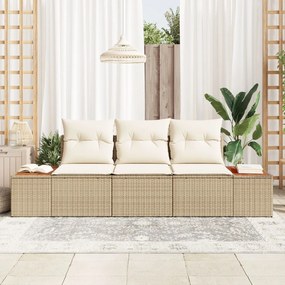 3 darabos Kert Kanapé Szett Párnákkal Bézs Poly Rattan Akác