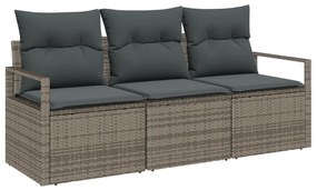 3 részes kert kanapé szett párnákkal, szürke poli rattan, 2-személyes kert kanapé párnákkal, szürke poli rattan