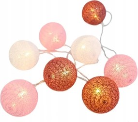 Led füzér textil rózsaszín-fehér golyók, meleg fehér, 2x Aa elem, 285