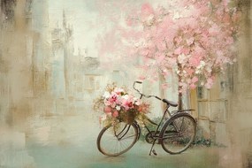 Fotótapéta Flizelina Utca Kerékpár Virágok Shabby Chic Vintage 208x146 ragasztó