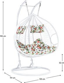 Függő dupla fotel, fehér/minta virág, DALVEA 2 NEW