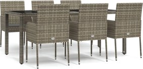 vidaXL 7 részes szürke polyrattan kerti étkezőgarnitúra párnával