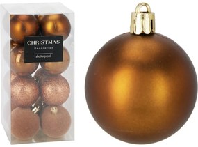 16 darabos karácsonyi díszkészlet FestiveSparkles, aranybarna, átmérő 5 cm, műanyag