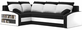 Grande sarokkanapé polcokkal , polc a bal karfaban, baloldali, szövet anyag, bonell töltet, fekete - fehér