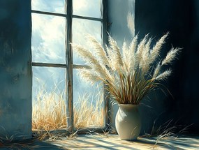 Vászonkép Canvas Ablak Dekoráció Fű Dekoratív Pampas Váza 100x75