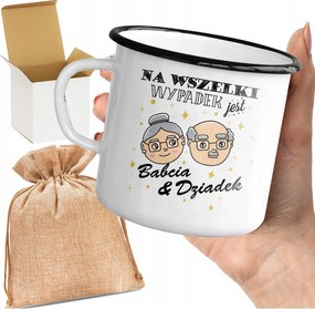 Bögre_emalinozott Nyomott Mintával A Biztonság Kedvéért Nagymama Nagypapa Nyomott Minta