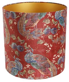 Bársony lámpabúra piros páva mintával 40/40/40 belül arany